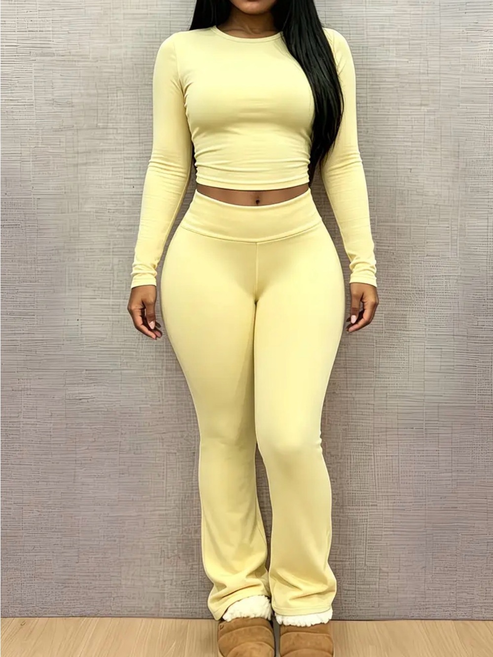 Boss Pale Yellow Boot-Cut Flare Pants